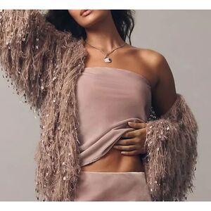 ~ NEW* Anthropologie Lg Tilda Strapless Top Velvet, Lt Mauve Muted Grayish Blush